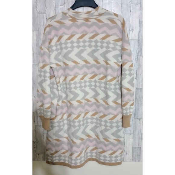 Calligraphie Long Cardigan Open Front Abstract Pink Gray Brown Size Large - Picture 2 of 4